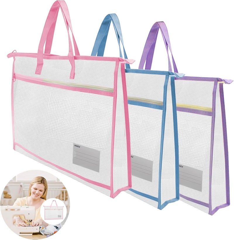 WUEURU 3 Pcs A3 Project Bag for Quilting Craft Storage with Handles for Art Bag Tote Bag File Carrying Bag Storage Bag - Image 1